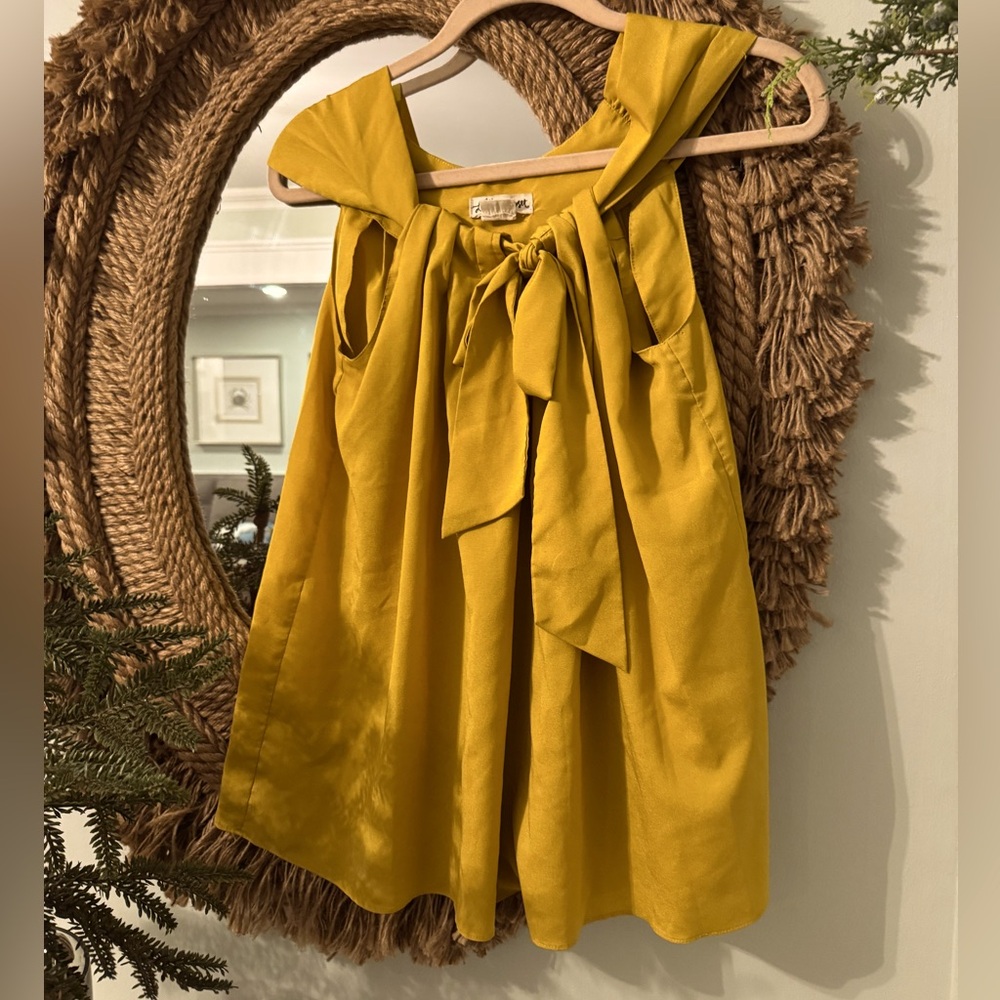 Anthropologie Loki’s Closet Mustard Yellow Flowy Silky Tie Front Boho Top